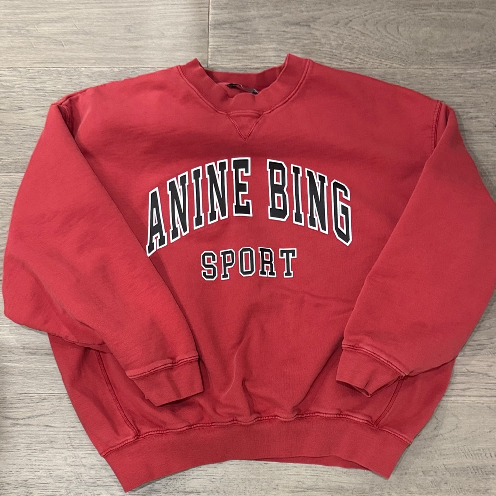 Anine Bing Red Pullover with Black & White Logo